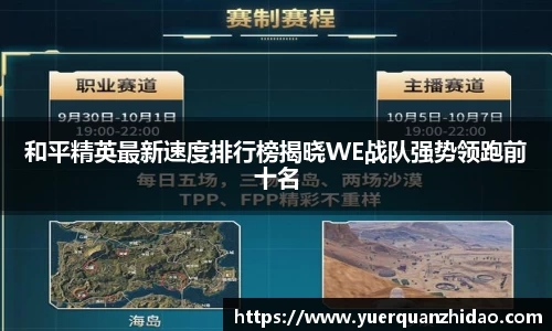 和平精英最新速度排行榜揭晓WE战队强势领跑前十名